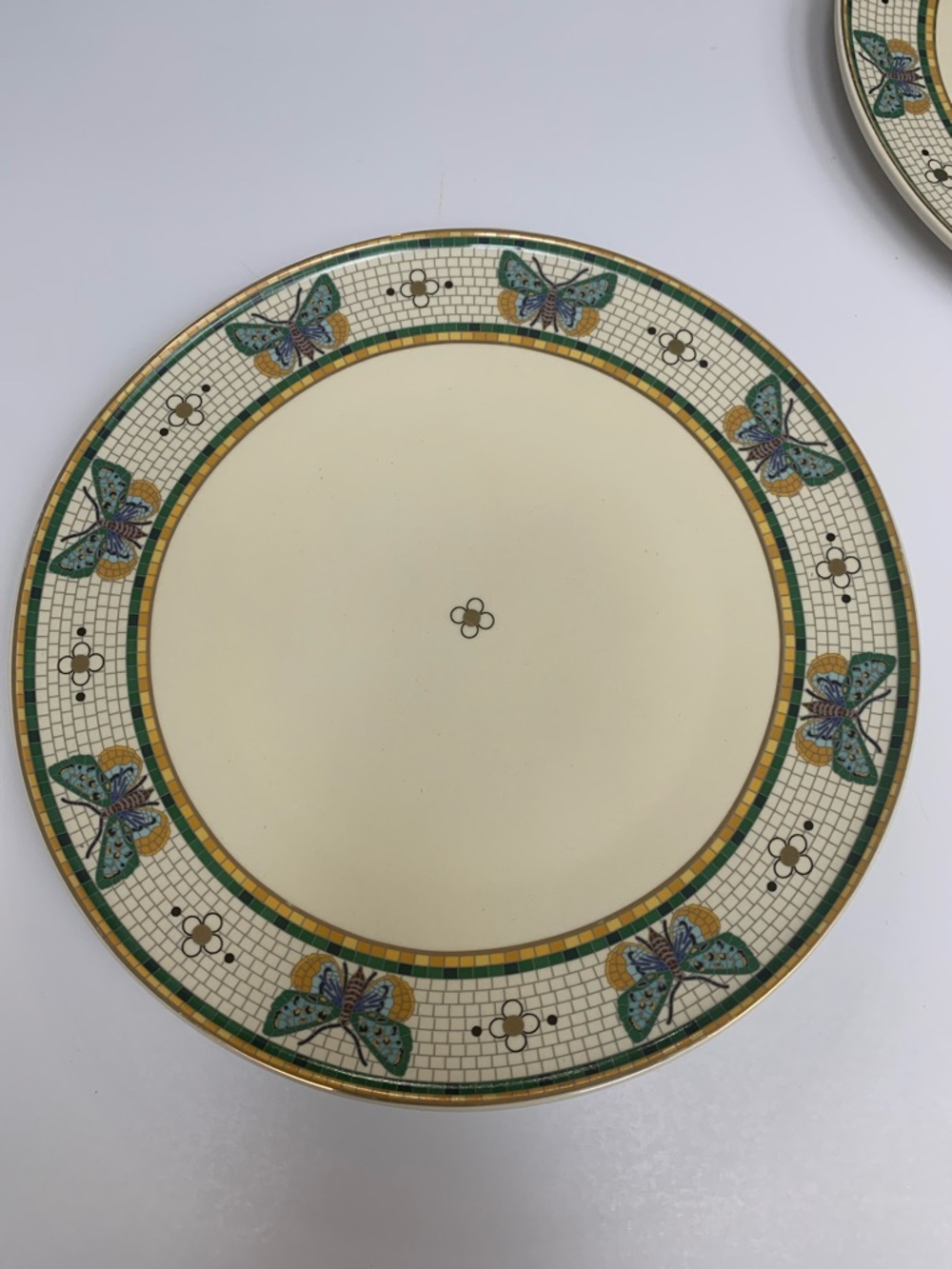 Anthropologie Bistro Garden Dinner Plates Blue Butterfly Gold Trim 10.5" Set 3 - Picture 3 of 10